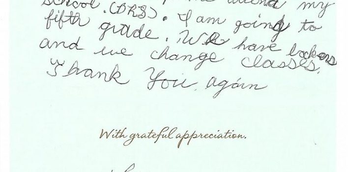 A handwritten note from an older student